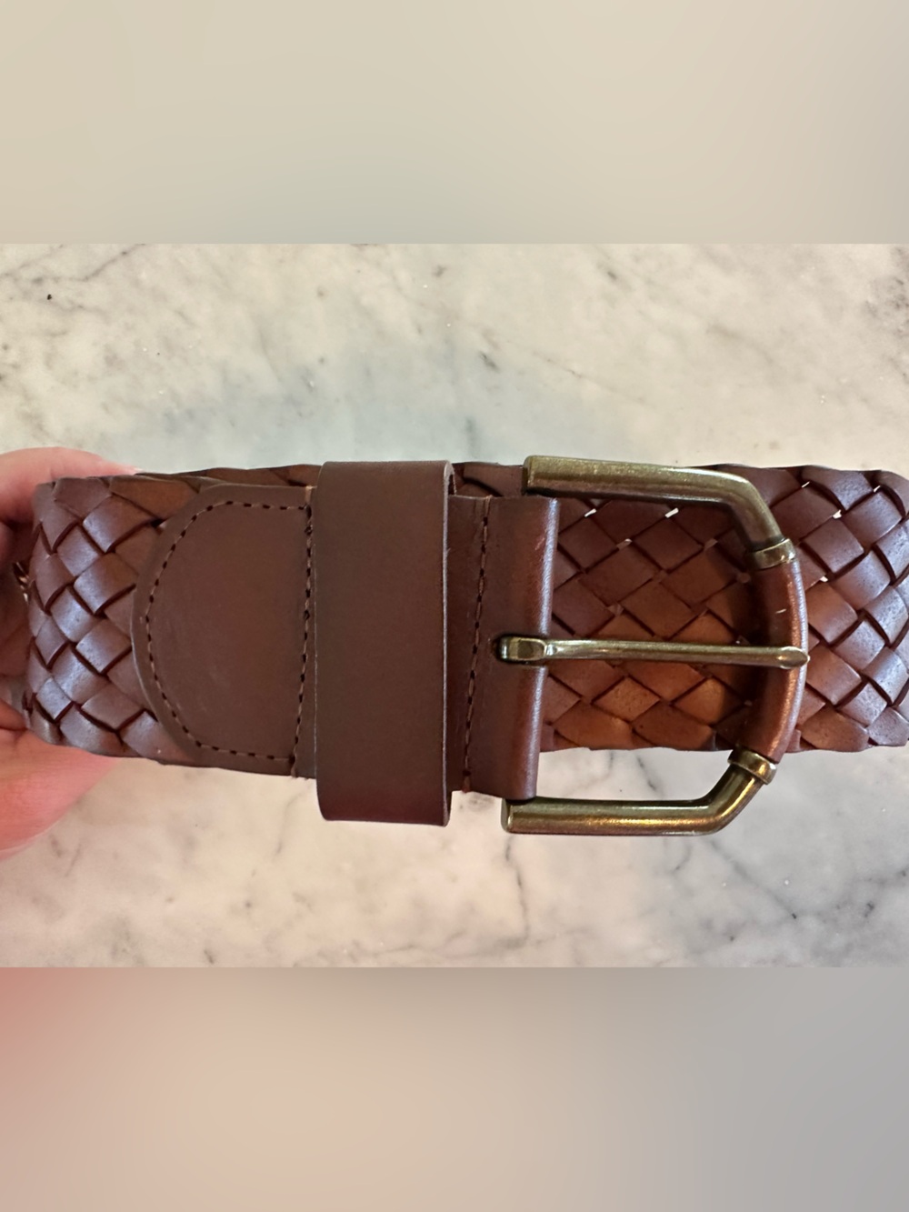 New TALBOTS Woven Leather Belt w/ Brass & Leather Buckle 39” x 2 7/8” Retail $59